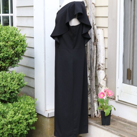 Du Jour Petite Black V-Neck Flutter Sleeve Wide Leg Stretch Crepep Romper Sz XLP - Picture 4 of 9